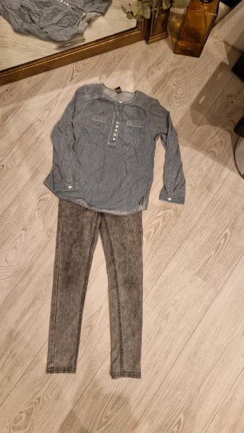 Ensemble chemisier à rayures Tape à l'oeil et jegging gris délavé kiabi 🌚 8 ans