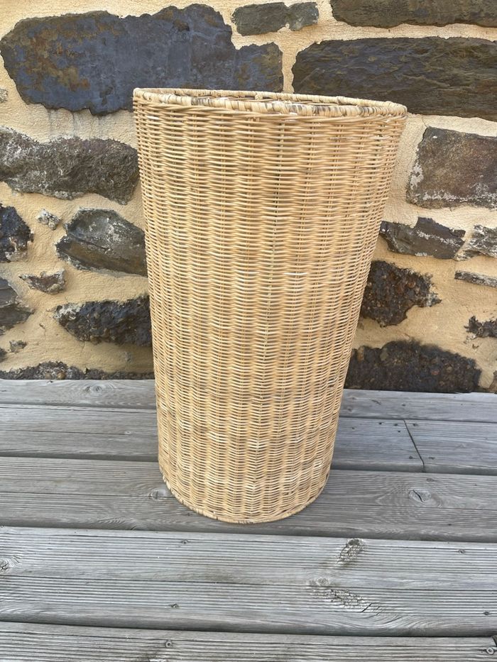 Panier à linge en rotin avec tissus - Vintage - photo numéro 1