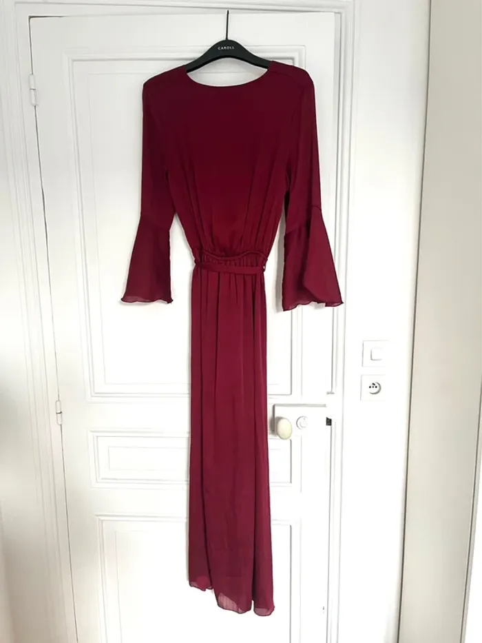Robe longue rouge bordeaux tissu effet soyeux neuve avec étiquette - photo numéro 4