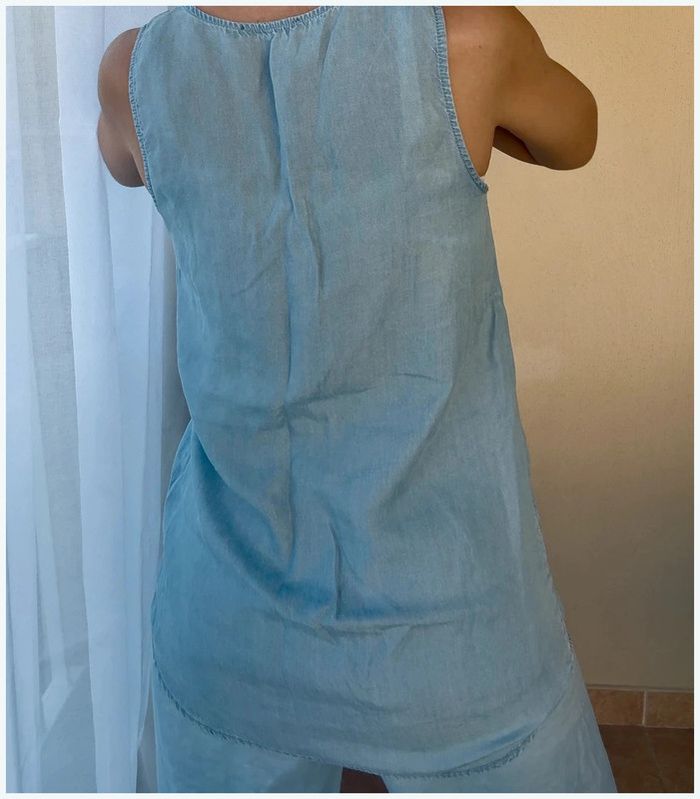 Débardeur long Monoprix bleu ciel 38 très bon état - photo numéro 3