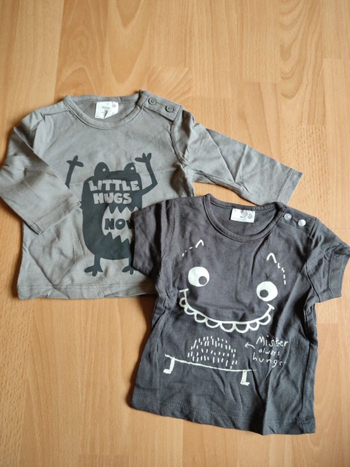Lot 2 t-shirts manches courtes et longues gris neufs Kiabi en 3M