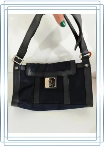 Sac à bandoulière noir Sequoia, bon état mais quelques traces, 36x19cm