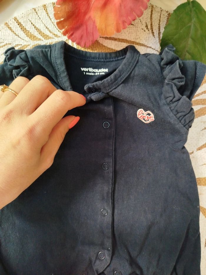 Barboteuse cache cœur bleu marine fille 3 mois Vertbaudet - photo numéro 2