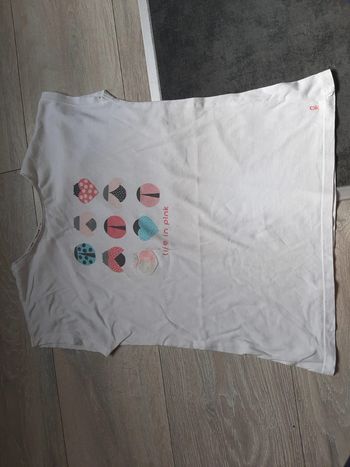 T shirt blanc, manches courtes, avec coccinelles, Okaidi, 12 ans, peu mis