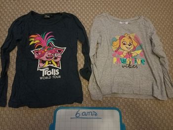 Tee-shirt manche longue troll et Stella pat patrouille 