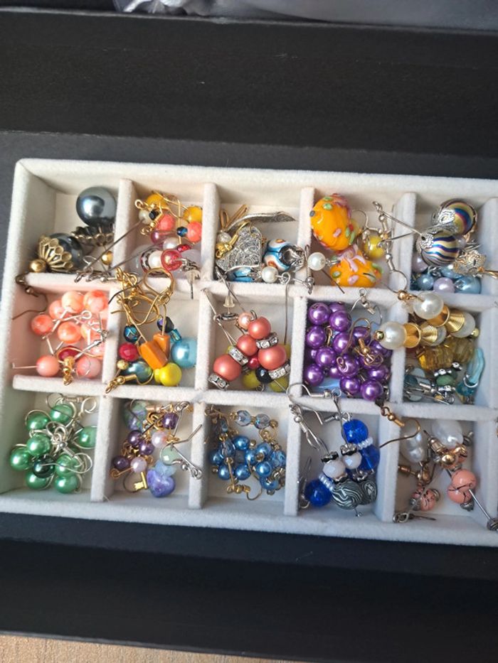 Lot de boucles d'oreilles pendante multicolore artisanale - photo numéro 4