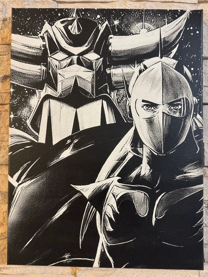 Tableau Goldorak et Actarus style rétro en toile 30x40cm