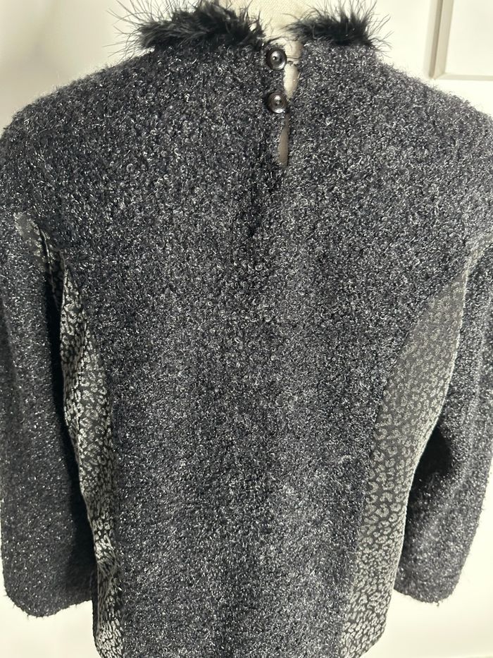 Pull patchwork laine noir et argenté Vintage T38 M - photo numéro 5