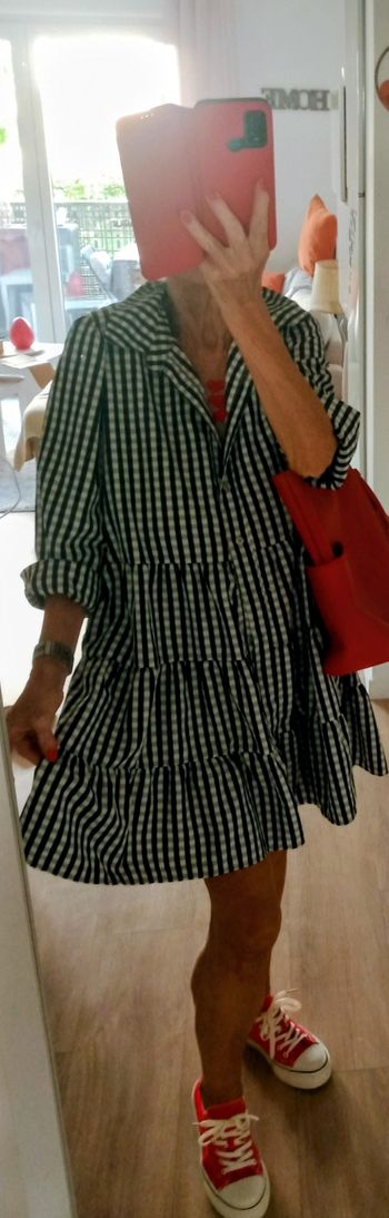 Robe courte carreaux noir et blanc Made in Italy