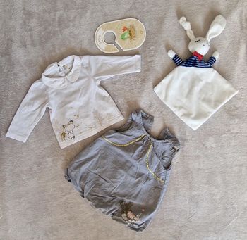 Ensemble t-shirt + robe 3M (mi-saison) blanc & gris Orchestra (BE)