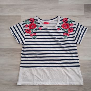 T-shirt femme à rayures et à motifs à fleurs Tissaia taille 38