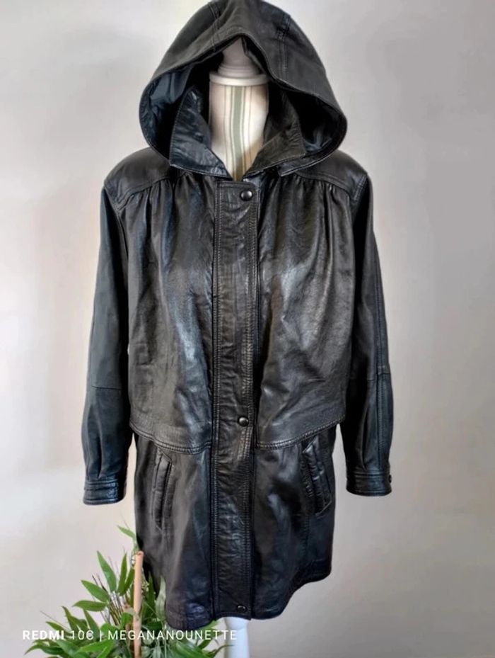 🦋 Joli manteau en cuir avec capuche Taille 40 / L Boutique Parisienne - photo numéro 2