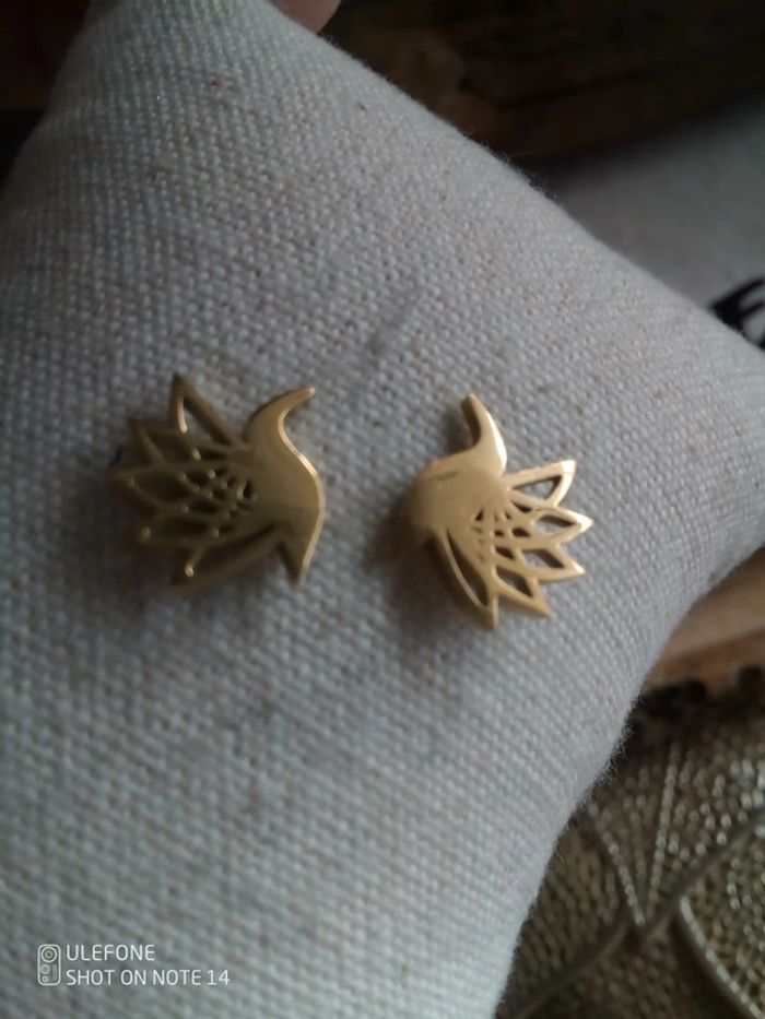 Boucles d'oreilles oiseaux en acier inoxydable doré - photo numéro 2