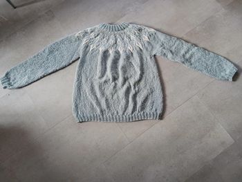 Pull gris et blanc jacquard tricoté main Neuf