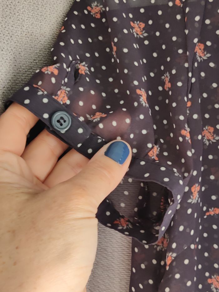 Chemisier blouse pois rétro marine fleurs Pimkie Taille 38 - photo numéro 7