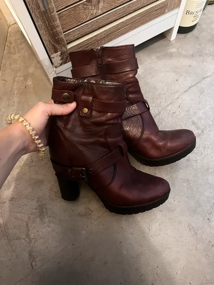 Bottines bordeaux cuir - photo numéro 4