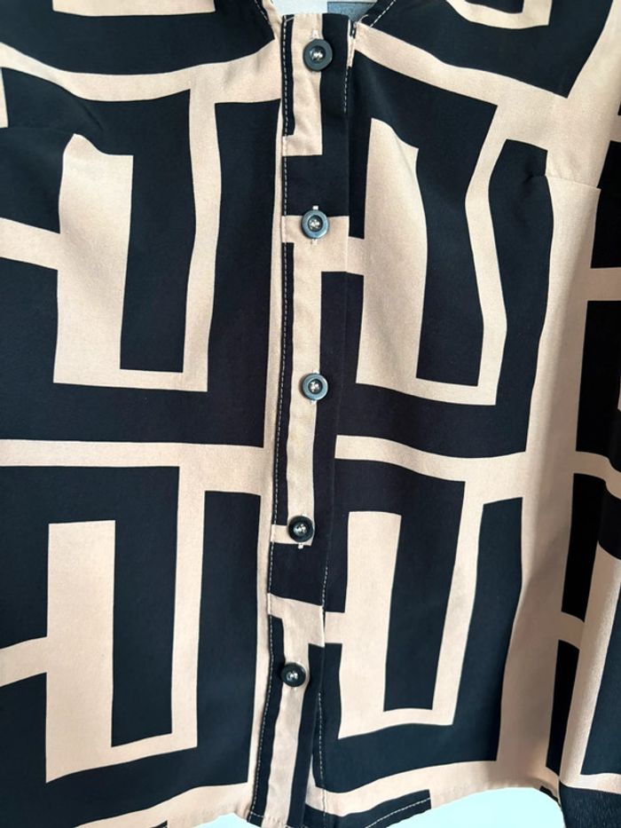 Chemise graphique à motifs géométriques nude & noir - style vintage chic - photo numéro 2