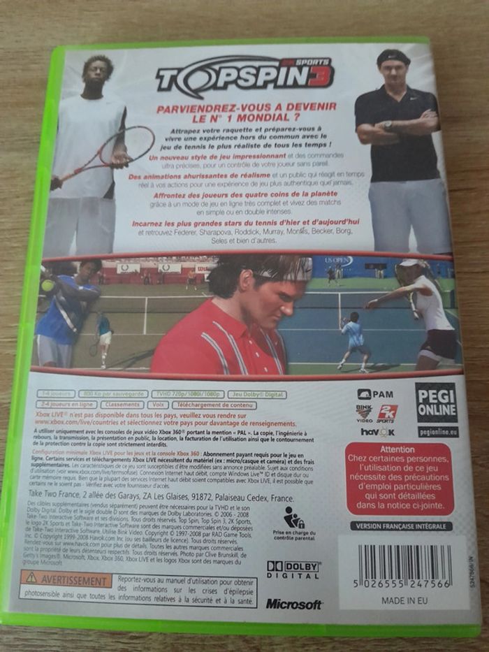 Jeu xbox 360 topspin3 - photo numéro 2