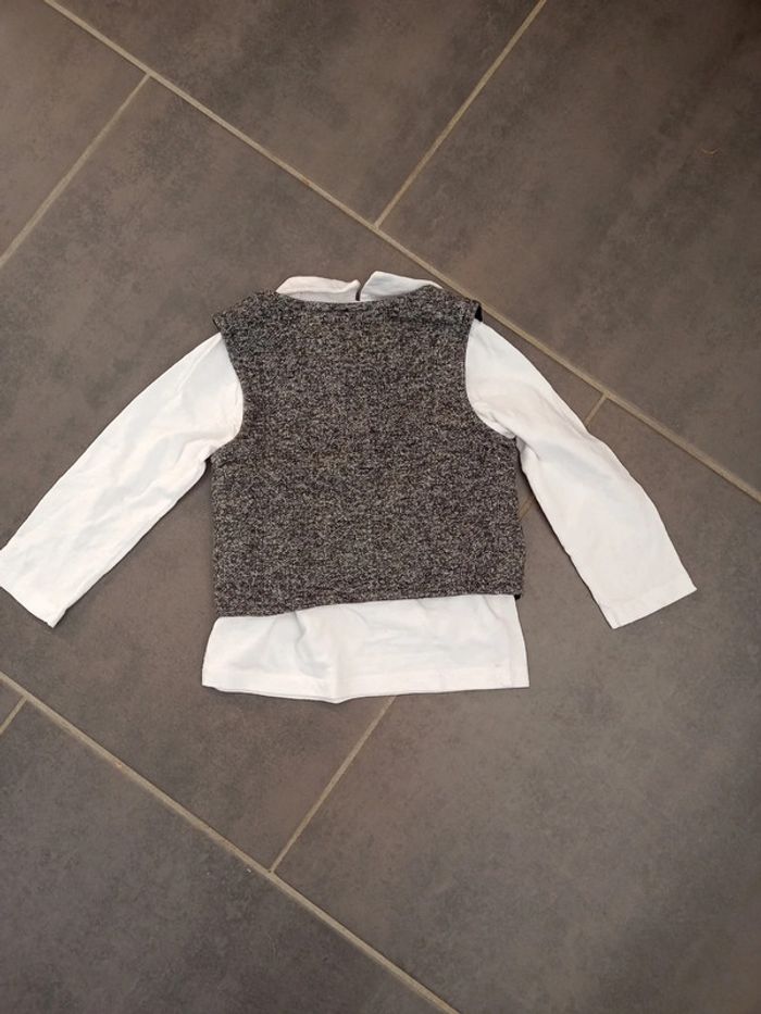 Haut 2 pièces maillot blanc/gilet gris chiné 12mois - photo numéro 2