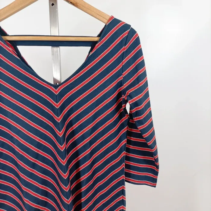 Top rayé bleu rouge col V dos decoletté Grain de Malice T.S coton stretch chic décontracté A1106 - photo numéro 4