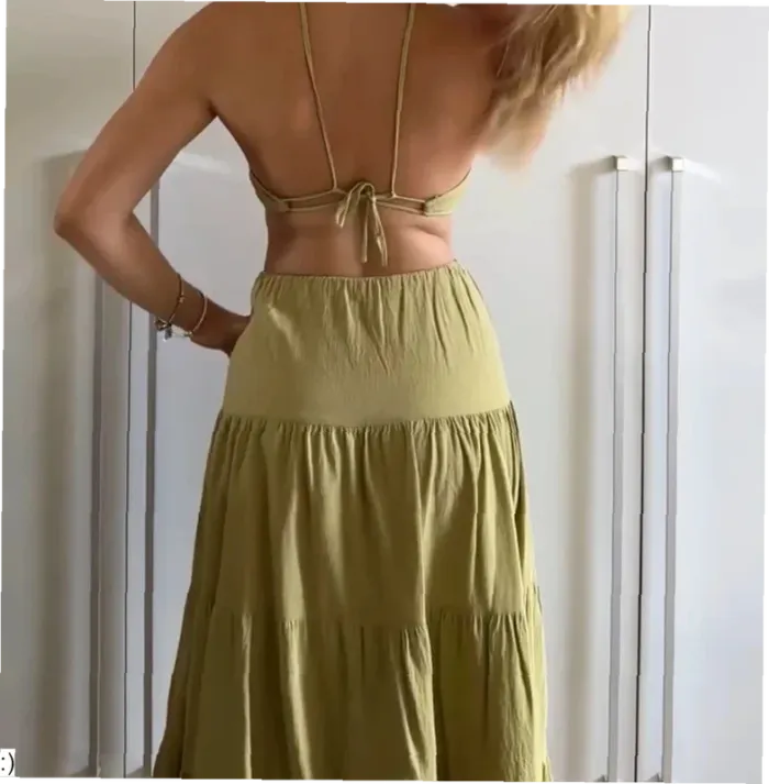 Robe Femme Longue Verte Bretelles Dos Nu Fendue - Taille S Neuf Jamais Porté - photo numéro 3