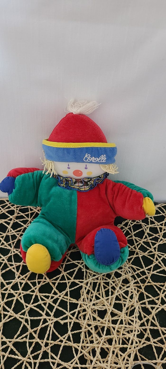 COROLLE DOUDOU POUPEE CLOWN VINTAGE ANNEE 1994 BLEU VERT ROUGE - photo numéro 5