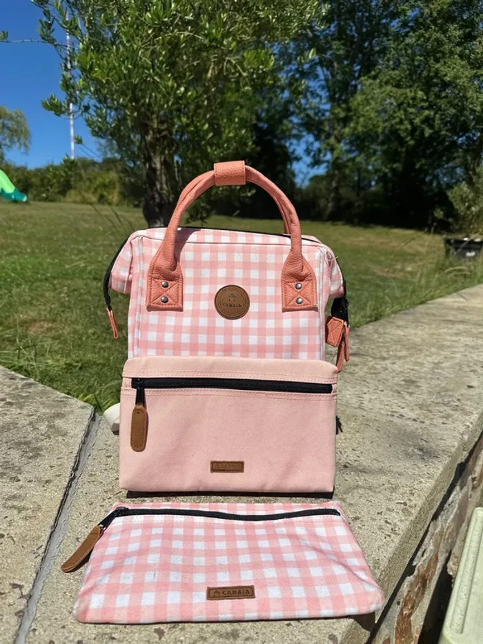 Sac à dos Cabaïa Édition limitée Patna Vichy rose avec ses deux pochettes