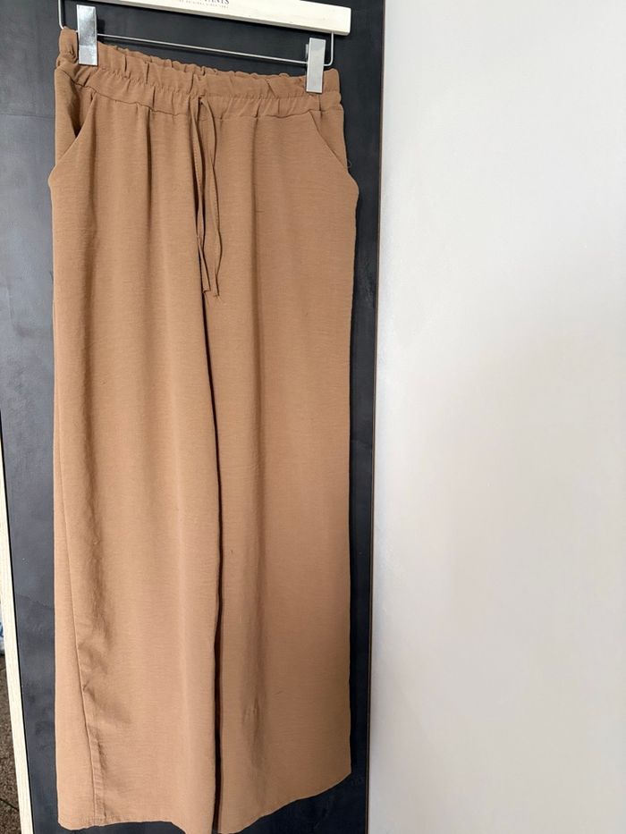 Pantalon marron fluide taille élastique – coupe large - photo numéro 4