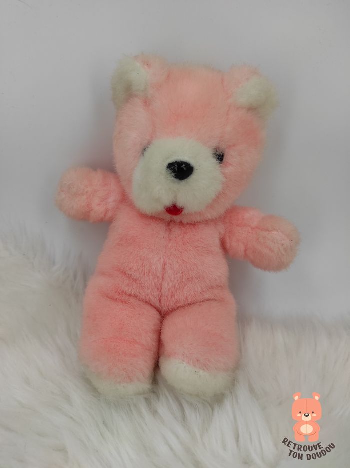 Peluche Ours rose langue rouge Vintage 1980'
