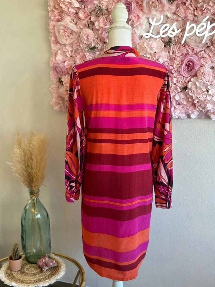Robe à motifs fleuris rose et rouge, 100% soie, taille 36/38 - Antik Batik - photo numéro 5