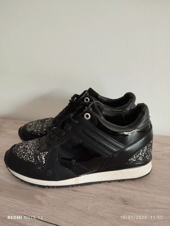 Paire baskets Tommy Hilfiger noir vernis pailleté T38