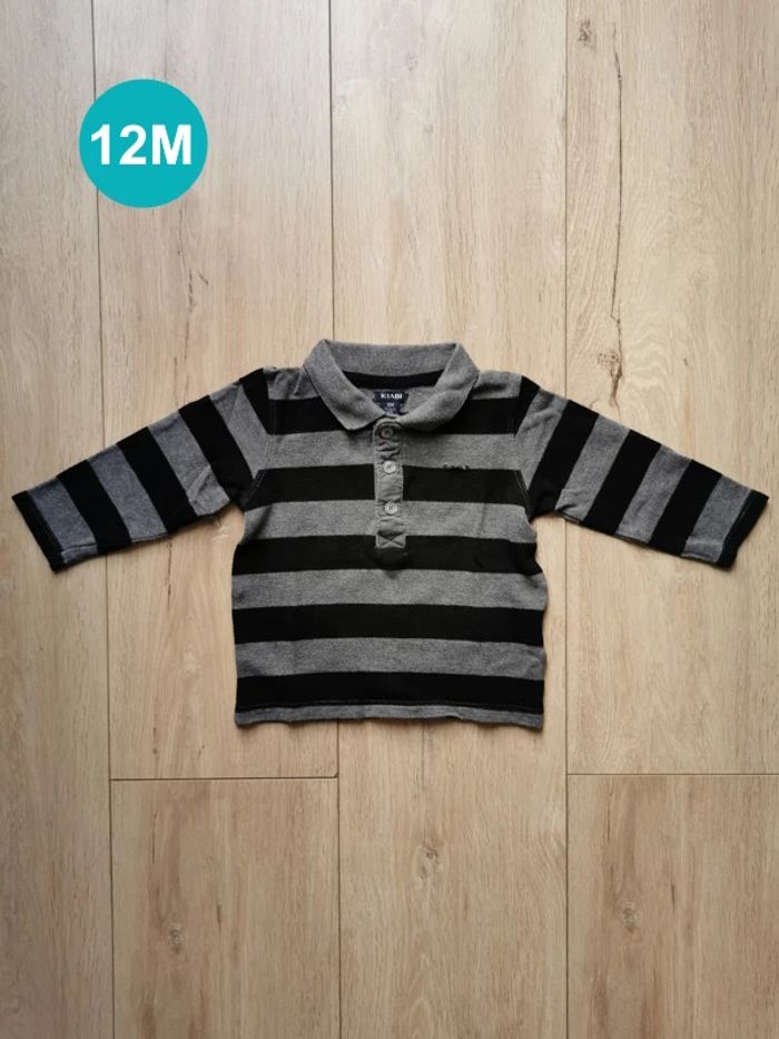 Polo rayé gris-noir Kiabi 12 mois