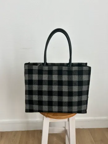 Sac cabas noir et gris style vintage