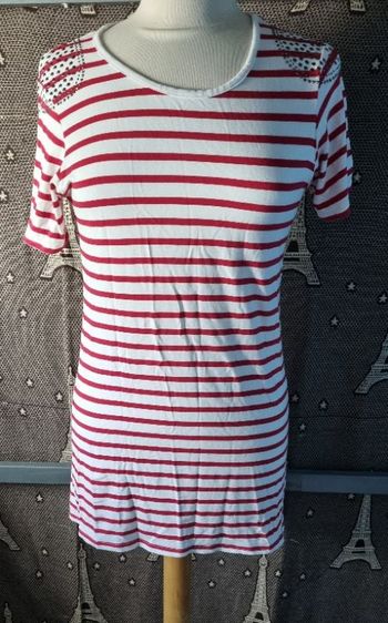 Long t-shirt à rayures style Marin avec strass sur les épaules taille 42-44