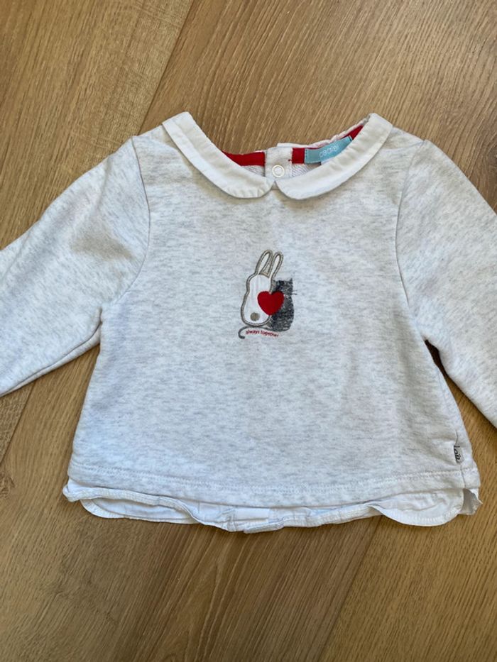 Petit pull sweat col Claudine avec lapin et chat 🐱 🐰