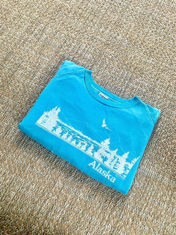 Pull sweat crewneck poly print souvenir voyage alaska vintage 1983