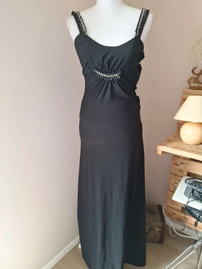 Robe longue de soirée avec strass noire t40 #F40L-075