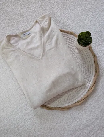 🤍 Pull beige à col V Mango – S