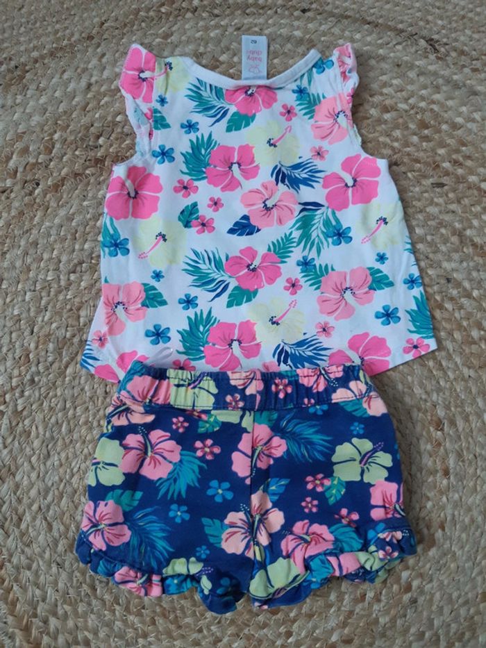 Ensemble fleurs colorées haut sans manches et short Baby Club 62 cm - photo numéro 4