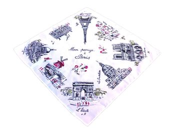 Années 1950 Mouchoir Mon passage à Paris Notre Dame, La Tour Eiffel, L' Opéra, Sacré Coeur...