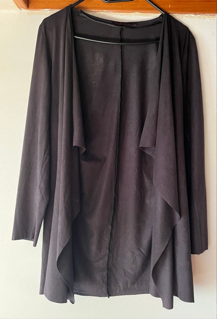 Long gilet manche longue aspect simili cuir - photo numéro 3