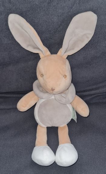Doudou peluche Lapin beige , blanc et gris - Mes petits cailloux