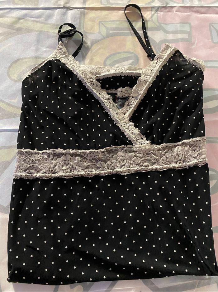 Nuisette noir à pois blancs et dentelle grande taille taille unique
