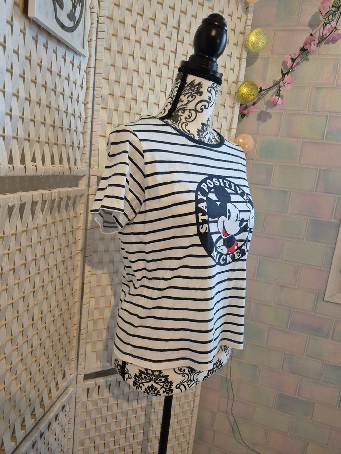 🏰 joli T-shirt Disney Mickey Mouse rayures marines femme TM / 38 - photo numéro 4