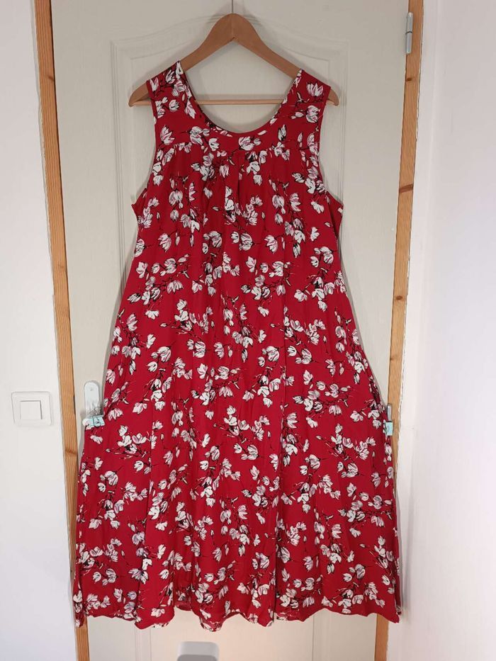 Robe longue ample rouge floral 44 2XL