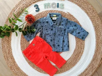 Ensemble slim orange + chemise manches longues - 3 mois
