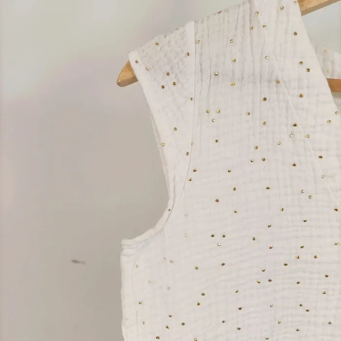 Top blanc à pois dorés Quintessence – Taille S A699 - photo numéro 4