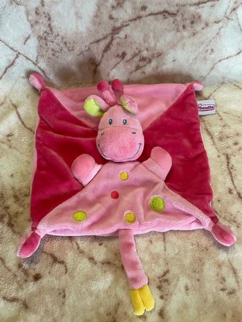 Doudou plat girafe rose pois jaune vert Pommette