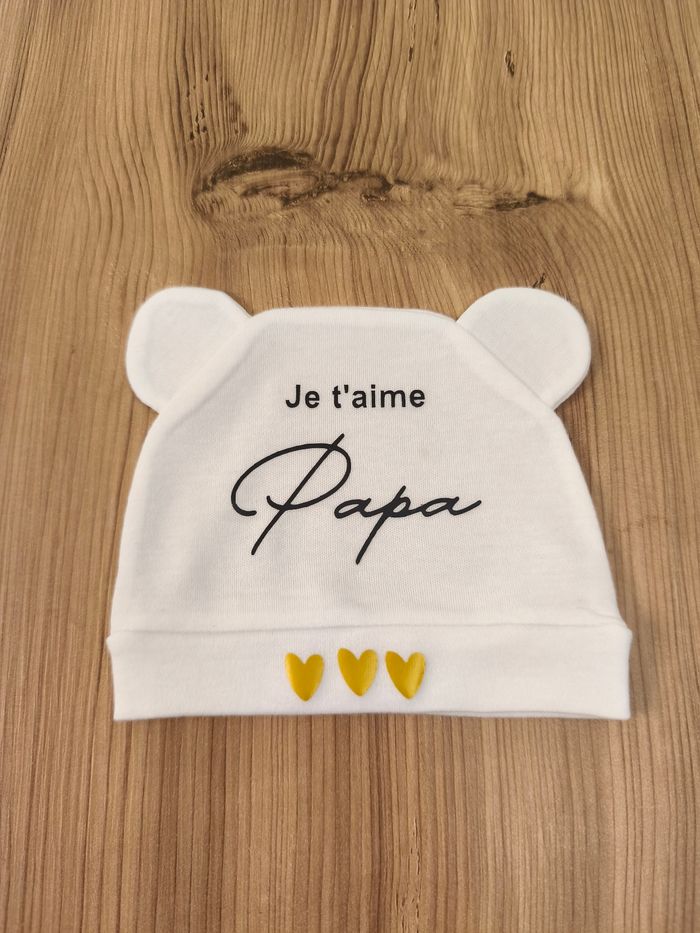 Bonnet bébé cadeau de naissance je t'aime papa - photo numéro 3