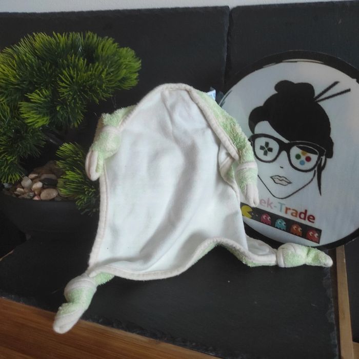 Doudou plat ours carreau vert nounours eponge marron beige blanc noeuds écharpe - photo numéro 2